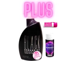 Black Obsession 400 ml plus Sunshot en Lippenbalsem exclusief bij Zonnestudio Blue Lagoon