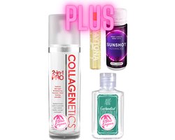 Collagenetics 2 in 1 lotion pro Zonnebankcreme 210 ml plus Enchanted Emerald 60 ml , Tanshot en Olie 2 ml exclusief bij Zonnestudio Blue Lagoon