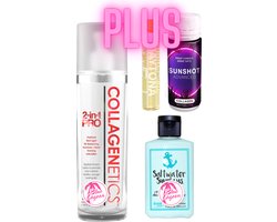 Collagenetics 2 in 1 lotion pro Zonnebankcreme 210 ml plus Salt Water Sundays 60 ml , Tanshot en Olie 2 ml exclusief bij Zonnestudio Blue Lagoon