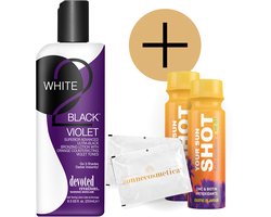 Devoted Creations - White 2 Black Violet + 2 Your Sun Shots + 2 Verfrissingsdoekjes