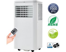 Mobiele airconditioner 7000 BTU/h, 2KW. Luchtontvochtiger, met afzuigfunctie, afstandsbediening/APP-bediening/3 bedrijfsmodi/voor ruimtes tot 80 m³, 24-uurs timer. Energie-efficiëntieklasse A