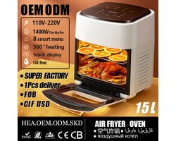 Airfryer 15L/Airfryer oven/heteluchtfriteuse 60-200℃/LED-touchscreen Airfryer/digitale heteluchtfriteuse 1400W Wit