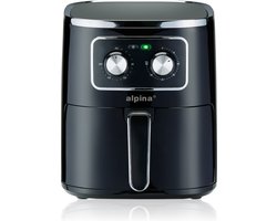 alpina Airfryer 4.5L- Heteluchtfriteuse voor 3 tot 4 Personen - Air Fryer met Instelbare Temperatuur van 80°C tot 200°C - Timer tot 60 Minuten - Hetelucht Friteuse 1450W - Zwart