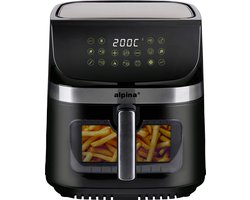 alpina Airfryer XXL - Heteluchtfriteuse 9L - Air Fryer met Digitaal Display - Hetelucht Friteuse met Timer en Temperatuur 60 tot 200℃ - met 8 Kookprogramma's en Kijkvenster - Zwart