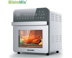 Biolomix - 15L - Airfryer - 11 in 1 - Multifunctionele Elektrische Oven - 1700 Watt - Led Touchscreen - Met Venster - Air Fryer - RVS - Zilver