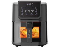 CHEFREE Airfryer 5L friteuse, zonder olie, luchtfriteuse met kijkvenster, 6 programma's, compacte luchtfriteuse, minder olie en energiebesparend, mand met antiaanbaklaag, 1500 W, inclusief broodrooster-AFW01