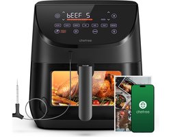 CHEFREE Hete friteuse met kijkvenster, Airfryer met een capaciteit van 6,5 liter, 8 in1, Temperatuursonde, LED-touchscreen, Smart- en timerfunctie, Anti-aanbaklaag, Vaatwasmachinebestendig, 7 porties, Zwart, AF500