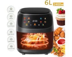 Comnox - Heteluchtfriteuse - 6L Inhoud - Airfryer - 2400W - Met LCD scherm - Zwart