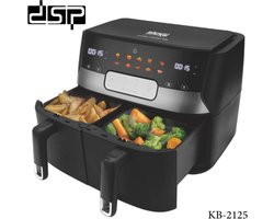 DSP KB2125 Dubbele Airfryer XXL - 2 Manden - Hetelucht friteuse - Dubbele Mand - 3400W - 10L - Zwart