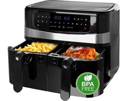 Emerio AF-126672 - dubbele digitale heteluchtfriteuse (Dual Basket), Frituren zonder extra olie, 2 x 4.5 liter inhoud, 11 automatische programma's, Cool Touch, BPA-vrij, snel opwarmen, 2400 watt