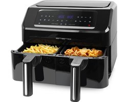 Emerio AF-130376.1 - dubbele digitale heteluchtfriteuse, Frituren zonder extra olie, 2 x 3.6 liter inhoud, 11 automatische programma's, Cool Touch, BPA-vrij, snel opwarmen, 2400 watt