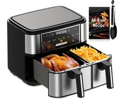 Equivera Dubbele Airfryer - Dubbele Mand - Dual Cook - Heteluchtfriteuse - Verschillende Programma's - Dual Zone - Mega