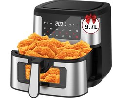 Heteluchtfriteuse Air Fryer 9.7L - Zichtbaar venster - 12 programma's - Frituren zonder vet, bakken, grillen, braden - BPA-vrij - Led touchscreen - Antiaanbaklaag - 1600 W - Compacte luchtfriteuse - Zwart