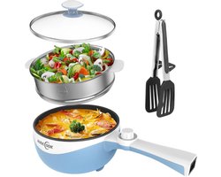 Hotpot Electrisch Chinees – Kaasfondue Pan Elektrische Multipan – Multifunctioneel 1.7L - Chinese Fondue 200/600Watt – Saute Pan – Friteuse – Hete Pan- Stomer – Langzame Kookplaat – Gemakkelijk Schoon te Maken - Blauw