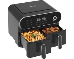 Iceagle Dual Zone Air Fryer 11L – XXL Heteluchtfriteuse met dubbele lade | Dubbele manden Airfryer, 6 in 1, touchscreen, 1700W, recepten, gezonde maaltijden voor grote gezinnen