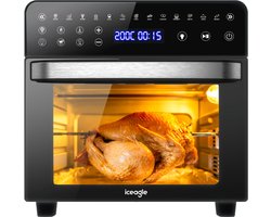 Iceagle heteluchtfriteuse XXL Airfryer 15 liter, friteuse met 13 programma's, mini-oven, dehydratorfunctie, LCD-display, receptenboekje en accessoires, 2200W