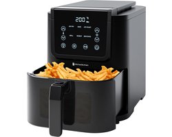 KitchenBrothers Airfryer XL - 5L - 1500W - Heteluchtfriteuse - 60ºC tot 200ºC - Slim design - Extra stil - 6 Kookprogramma's - Zwart