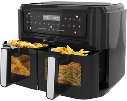 KitchenBrothers Airfryer XXL Dual Zone - 9L - 2400W - Heteluchtfriteuse - Dubbele Mand - 2 x 4.5L - 10 Kookprogramma's - Zwart