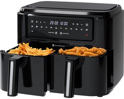 KitchenBrothers Airfryer XXL Dual Zone - 9L - 2400W - Heteluchtfriteuse - Dubbele Mand - 50ºC tot 200ºC - 10 Kookprogramma's - Zwart