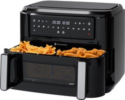 KitchenBrothers Airfryer XXL Dual Zone - 9L - 2400W - Heteluchtfriteuse - Snackverdeler - 50ºC tot 200ºC - 10 Kookprogramma's - Zwart