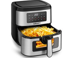 KRAFT Airfryer XXL - Digitale Heteluchtfriteuse XL - 7.2L - met Kijkvenster en Lamp - Zwart en RVS