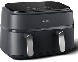 Philips 3000 Series Dual Airfryer NA351/00 - Dubbele Mand - 9L - Tot 6 Personen - Zwart/Zilver