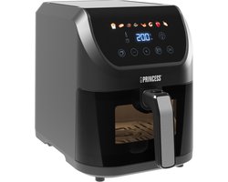 Princess Airfryer XL - 5L Compacte Digitale Heteluchtfriteuse - PFAS vrij - Transparant Kijkvenster, Touchscreen en 8 Programma's - Slank Ontwerp en Vetvrij Koken - 1500W - Inclusief Grillrek - Zwart - 182240