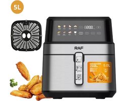 RAF Airfryer - Heteluchtfriteuse - 5Liter - 8 voorgeprogrammeerde programma's - Zwart - Digital Touchscreen- Grillrack - 1700W