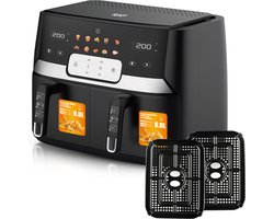 RAF Airfryer - Heteluchtfriteuse - 6+6 Liter - 10 voorgeprogrammeerde programma's - Zwart - 12 Liter - Digital Touchscreen- Grillrack - 1700W+1700W - XXL - DualZone