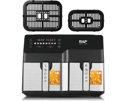 RAF Airfryer - Heteluchtfriteuse - 7+5 Liter - 10 voorgeprogrammeerde programma's - Zwart - 12 Liter - Digital Touchscreen- Grillrack - 1550W+1250W - XXL - DualZone