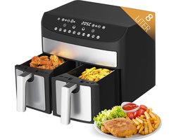 Royalty Line® AF5409 Dubbele Airfryer XXL - Airfryer XXL Met Twee Kookvakken - 2 x 4 Liter - 2400W - Airfryers Digitaal Display - 10 Kookvoorinstellingen - Zwart