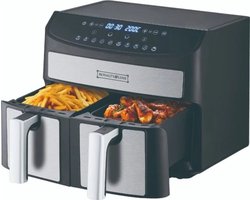 Royalty line Airfryer XXL - Dubbele Airfryer XXL - 2400W - Zwart - Inclusief in hoogte verstelbaar Grillrack - Twee Kookvakken - 8 Liter - Digitale Heteluchtfriteuse - Touchscreen - Dubbele Heteluchtfriteuse Friteuse À Air Double