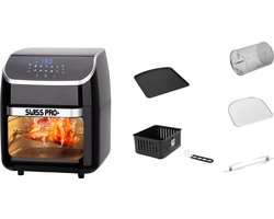 Swiss Pro+ Power Multi-Function Deluxe Airfryer 12L 9 in 1 volledige accessoires Fryer Airfryer XXL Airfryer Groot Touch Screen / Digitaal Heteluchtoven Hetelucht Friteuse, Oven Grill Droger Rotisserie Spies Voor het hele gezin TouchBlack Edition