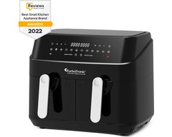 Turbotronic DAF5 Dubbele Airfryer XXL DualChef - 9L - 1600W - Heteluchtfriteuse - Dubbele Mand - 2 x 4.5L - 50ºC tot 200ºC - 12 Kookprogramma's - Zwart