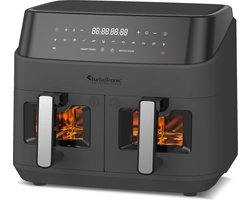 TurboTronic DAF6W Dubbele Airfryer XXL met Raam - 9 Liter - Grijs