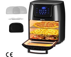 XXL Heteluchtfriteuse - 12 Liter Capaciteit - 8-in-1 Airfryer met Kijkvenster - One-Touch Bediening - 8 Programma's - Draaigrill - Rek en Afneembaar Dienblad - 1800 Watt - Zwart