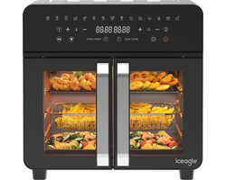 XXL Luchtfriteuse 23 Liter met Dubbele Kookzones - Multifunctionele Airfryer-oven met 15 Programma's en 12 Accessoires