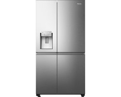 Hisense RS818N4IID- Amerikaanse koelkast - Energielabel D - Vaste Wateraansluiting - Water- & ijsdispenser - Metal Cooling - No Frost - RVS - Multi-Air Flow - Fast Freeze - 35dB (A) - Inverter Compressor - 632 Liter