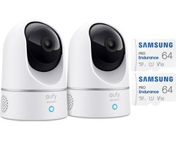 2x Eufy by Anker 2K Indoor Camera + SAMSUNG MicroSDXC 64GB PRO - Bundel