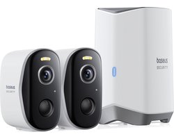 Baseus Beveiligingscamera set N1 Plus – Draadloos – Slimme beveiliging – Buiten – 2K Camera – 2 Camera’s – WIFI - Inclusief Homestation – Weerbestendig – Waterdicht – Nachtzicht - Wit