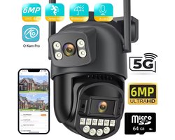 Beveiligingscamera Voor Buiten en Binnen - Buiten Camera met Nachtzicht - Dubbele Lens 6MP - 360° Dekking - Met 2.4G & 5G WiFi en APP - Met 64G Micro SD - Bewegingsdetectie en alarm - Tweerichtingsgesprek - Camerabewaking