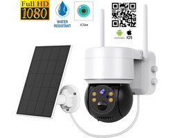 Beveilingscamera - Buitencamera Met Zonnepaneel - Solar - Op Zonne Energie - Draadloos - Draaibaar en kantelbaar - Wifi Smart Waterproof IP66 - 1080P HD - Nachtzicht - Met Recorder - Dome IP Camera