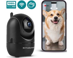 BS producten Beveiligingscamera - Huisdiercamera - WiFi - Full HD - Beweeg en geluidsdetectie - Petcam met app - Hondencamera - Bewakingscamera voor Binnen Indoor Camera - Zwart