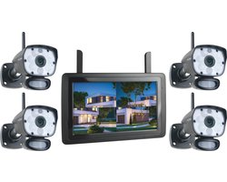 ELRO CZ60RIPS-4 Draadloze 1080P HD Complete Beveiligingscamera Set - Met 4 camera's, 9 inch monitor en Gratis App - Color Night Vision - Opnemen bij beweging