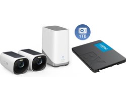 Eufy Cam 3 4K Draadloze Beveiligingsset - Inclusief Homebase 3 en 2 Solar Camera's + 1TB SSD voor 15 jaar opslag - Voordeelbundel