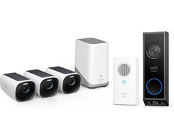 eufy Security - eufyCam 3 Set met 3 camera's met zonnepaneel + eufy E340 2K Draadloze Video Deurbel Inclusief Chime - Accu - Zwart