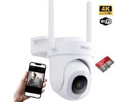 Finex Beveiligingscamera - Inclusief SD kaart (32GB) - Buiten camera met nachtzicht - Beveiligingscamera buiten - 5MP - Met wifi en app