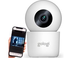 Gologi Beveiligingscamera Binnen - Smart Indoor Camera - Draadloze verbinding (WIFI) - 180° Draaibaar - Nightvision - Bewegingssensor - Blaf en Huil Detectie - Babyfoon - Huisdiercamera met App - Wit