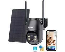 ieGeek 4G Cellular Beveiligingscamera Buiten 2K, PTZ LTE Bewakingscamera Buiten Draadloos Zonder WIFI, IP Security Camera Buiten Solar 15000mAh Batterij Oplaadbare, Zonnepaneel, PIR Detectie, zwart