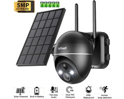 ieGeek 5MP Beveiligingscamera's Draadloos Buiten, Zonne-energie Buiten Beveiligingscamerasysteem 360° PTZ met Spotlight & Sirene, 2.4Ghz Buitencamera's voor Thuisbeveiliging, Kleuren Nachtzicht, Werkt met Alexa